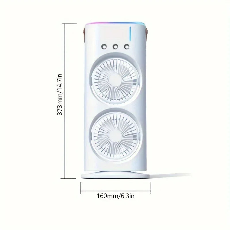 Dual Head Portable Evaporative Air Cooler – USB Mini Cooling Fan with 2 Nozzles for Desktop