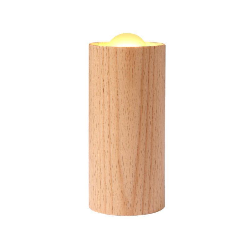 Candlelight Ambient Wood Cylinder LED Table Lamp – Rustic Warm Accent Light for Dining & Living Room