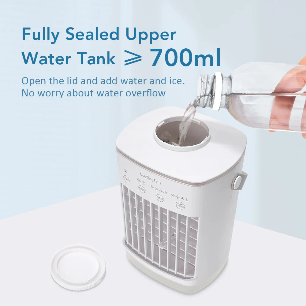 3-in-1 Mini Portable Evaporative Cooler with Humidifier & LED – USB Personal Cooling Fan for Bedroom & Desk
