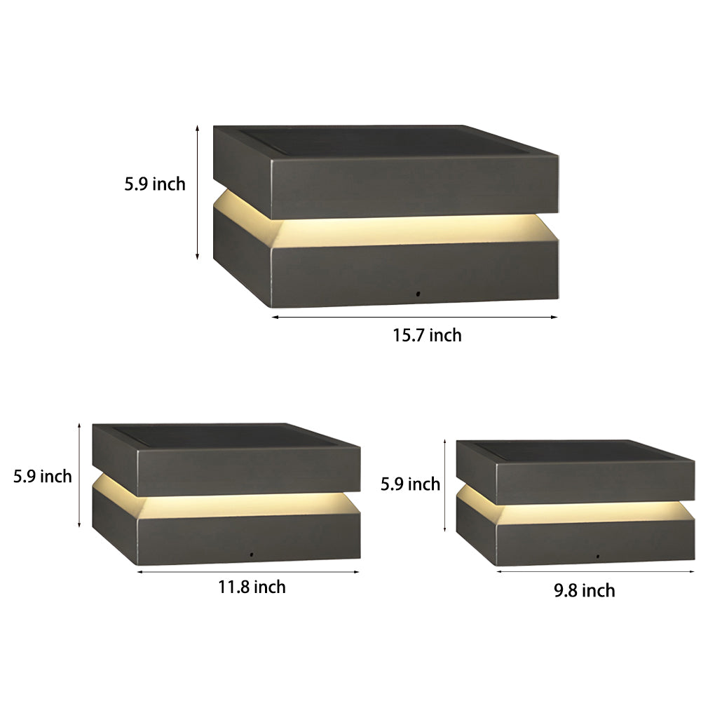 Outdoor Solar Lights Deck Modern Square Waterproof Black – Stainless Steel Post Cap Light for Fence & Patio