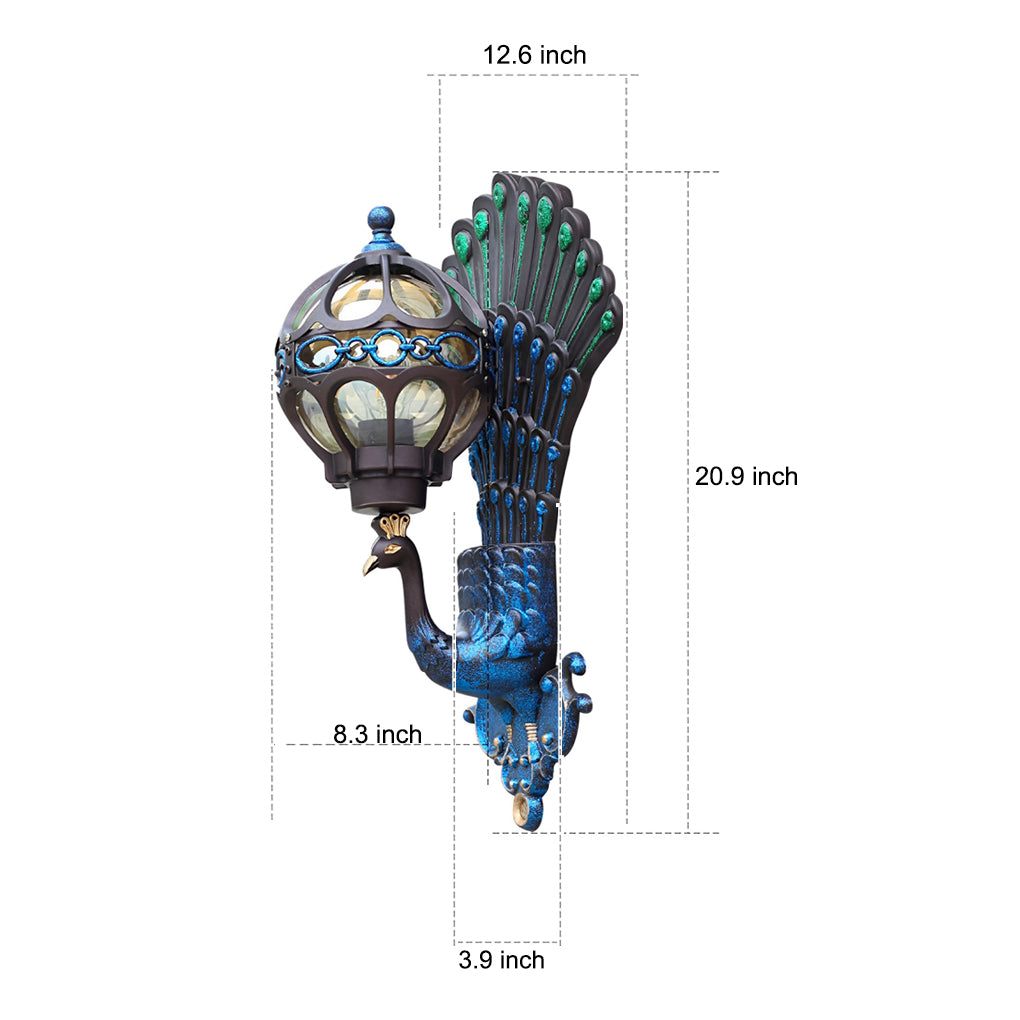 Peacock Wall Light Waterproof Retro European – Die-Cast Aluminum Outdoor Sconce for Garden & Entryway