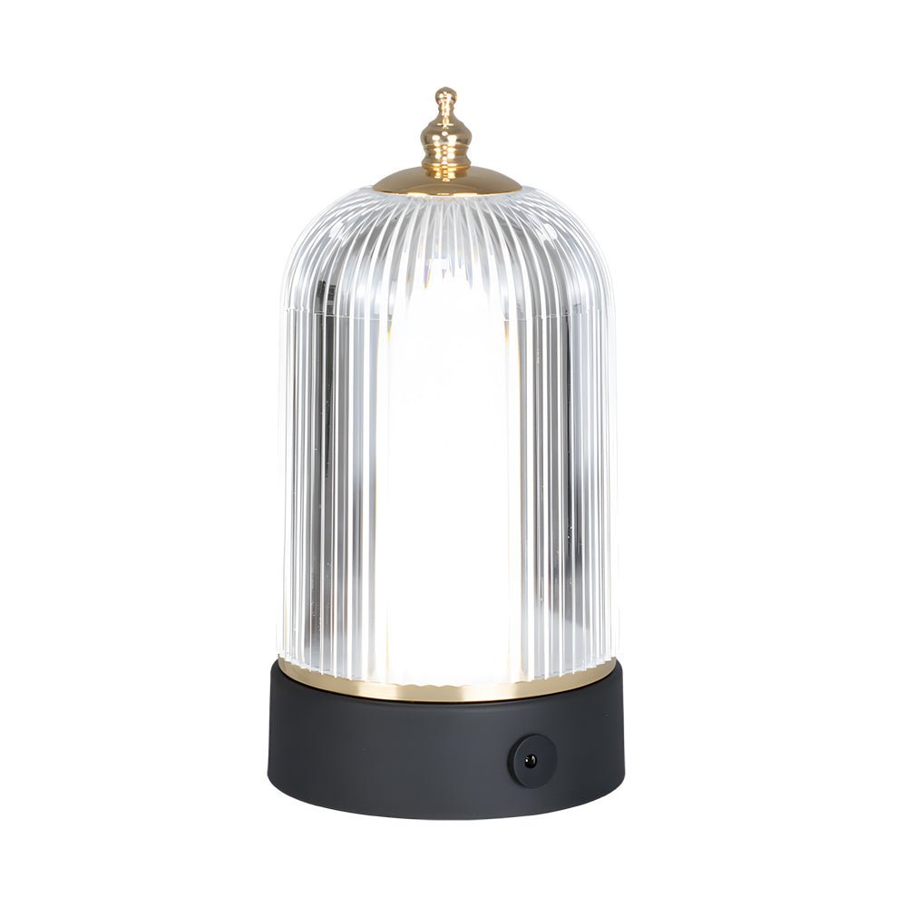 Ribbed Glass Table Lamp Lantern – Ambient LED Nightstand Light for Bedroom & Living Room