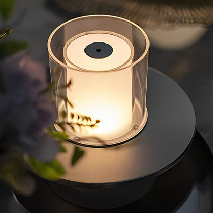 Sleek Modern Cordless Cylinder Candle Table Lamp with Elegant Dish Base
