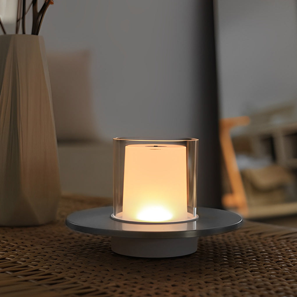 Sleek Modern Cordless Cylinder Candle Table Lamp with Elegant Dish Base