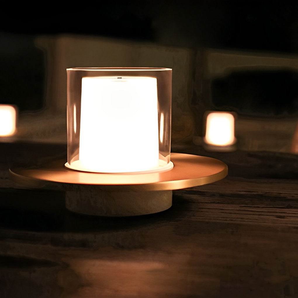 Sleek Modern Cordless Cylinder Candle Table Lamp with Elegant Dish Base