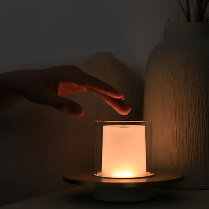 Sleek Modern Cordless Cylinder Candle Table Lamp with Elegant Dish Base