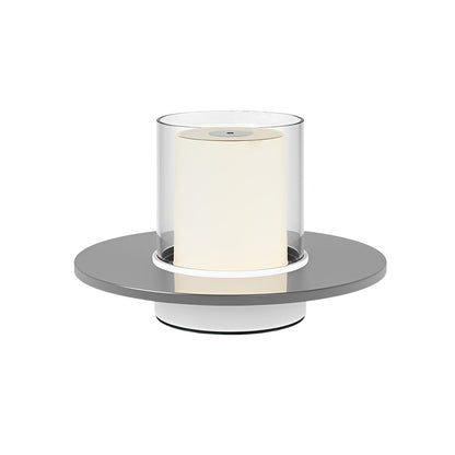 Sleek Modern Cordless Cylinder Candle Table Lamp with Elegant Dish Base