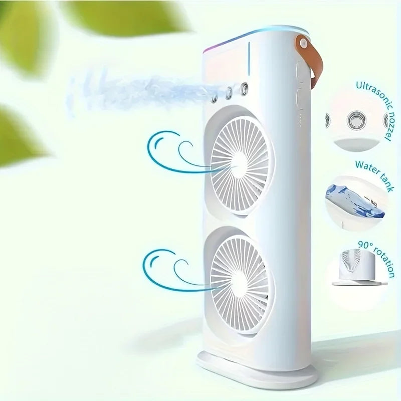 Dual Head Portable Evaporative Air Cooler - USB Mini Air Conditioner Fan with 2 Nozzles for Desktop