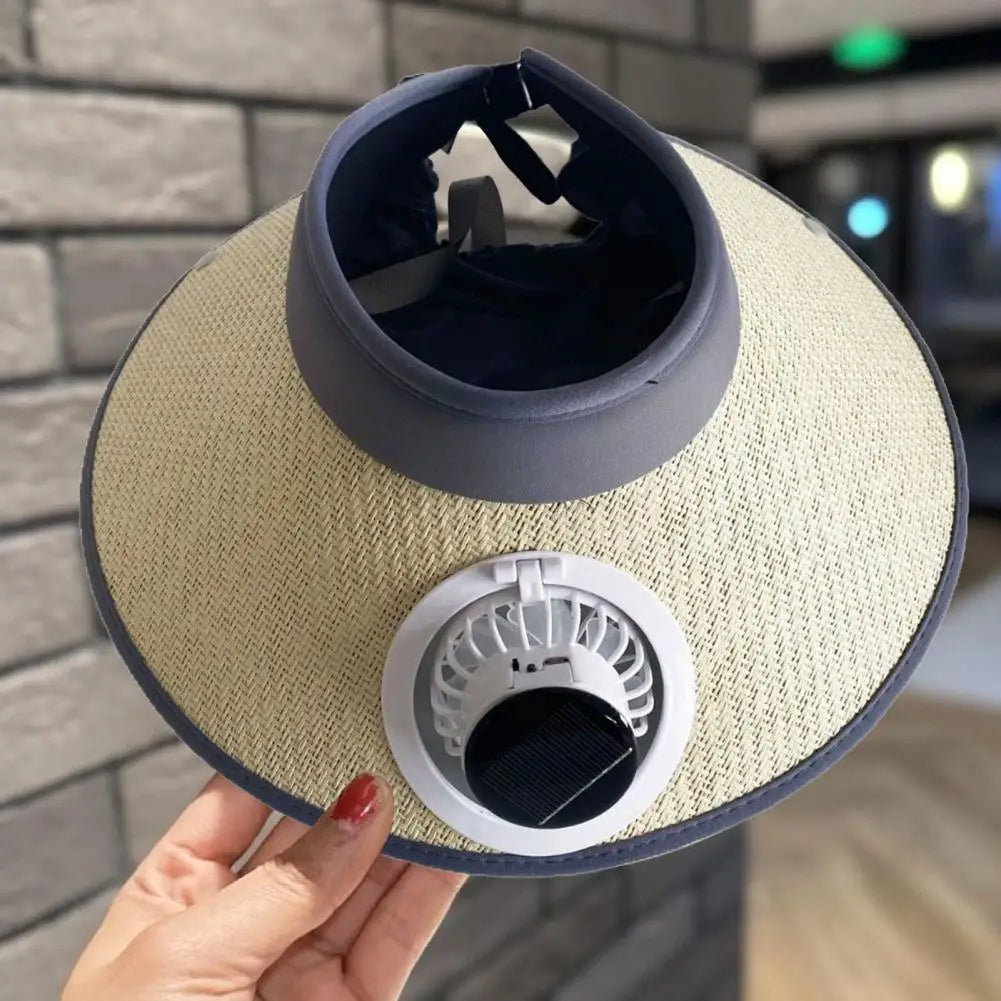 Wide Brim Sun Hat with Solar Powered Fan - UV Protection Outdoor Cooling Hat for Hiking Beach Garden