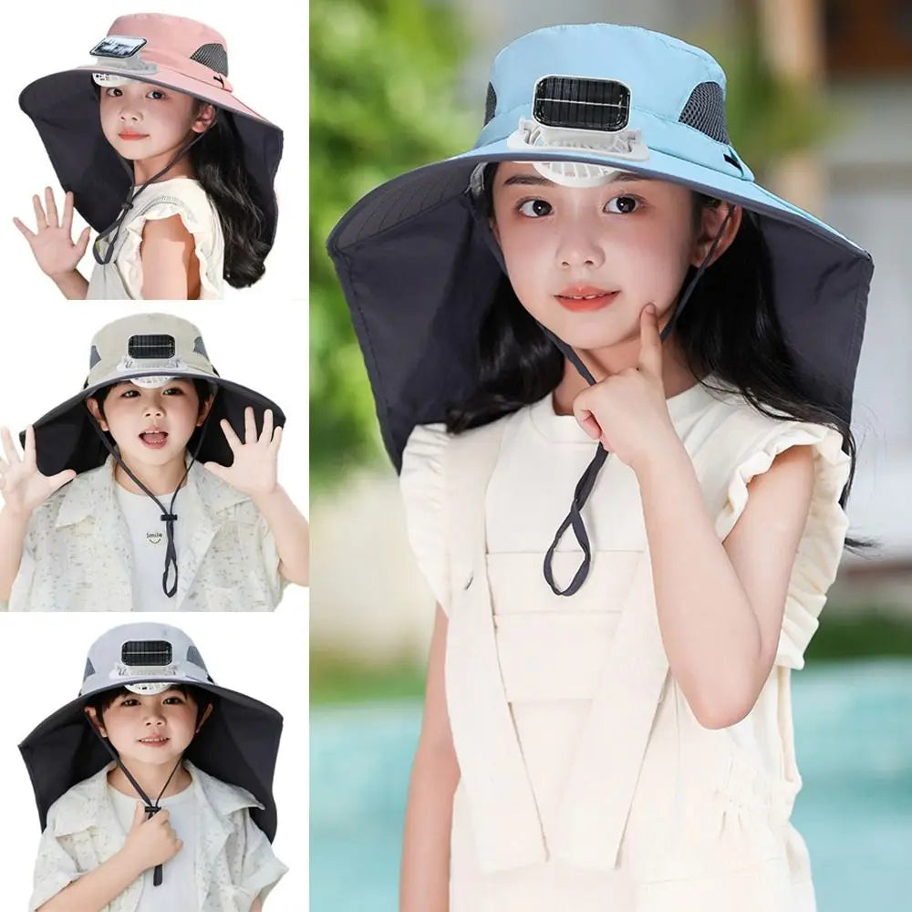 Kids Solar Powered Fan Hat - Adjustable Wide Brim Sun Hat with Built-In Cooling Fan for Children