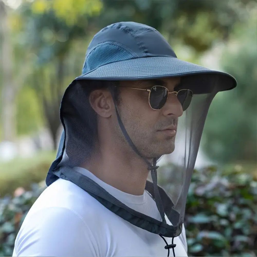 Wide Brim Sun Hat with Mosquito Net – UV Protection Breathable Outdoor Hat for Hiking, Camping & Fishing
