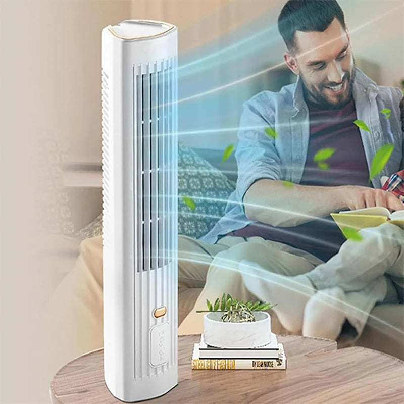 USB Rechargeable Portable Tower Fan – 3-Speed Bladeless Standing Fan for Home & Office