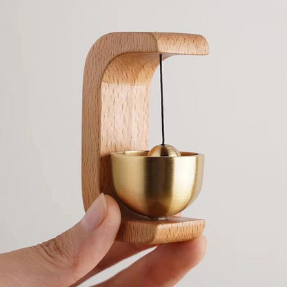 Wireless Door Chime with Brass Bell & Wooden Frame – Battery Operated Doorbell for Home, Shop & Office