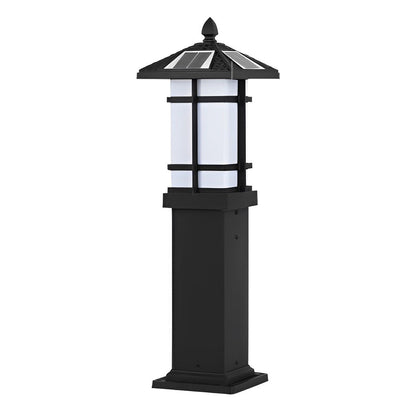 Modern Solar LED Bollard Lights with Ancient Asian Style Top Waterproof Outdoor Light