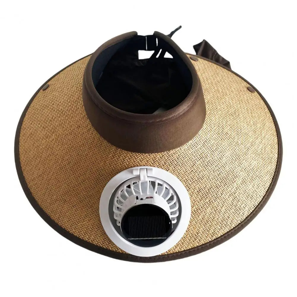 Wide Brim Sun Hat with Solar Powered Fan - UV Protection Outdoor Cooling Hat for Hiking Beach Garden