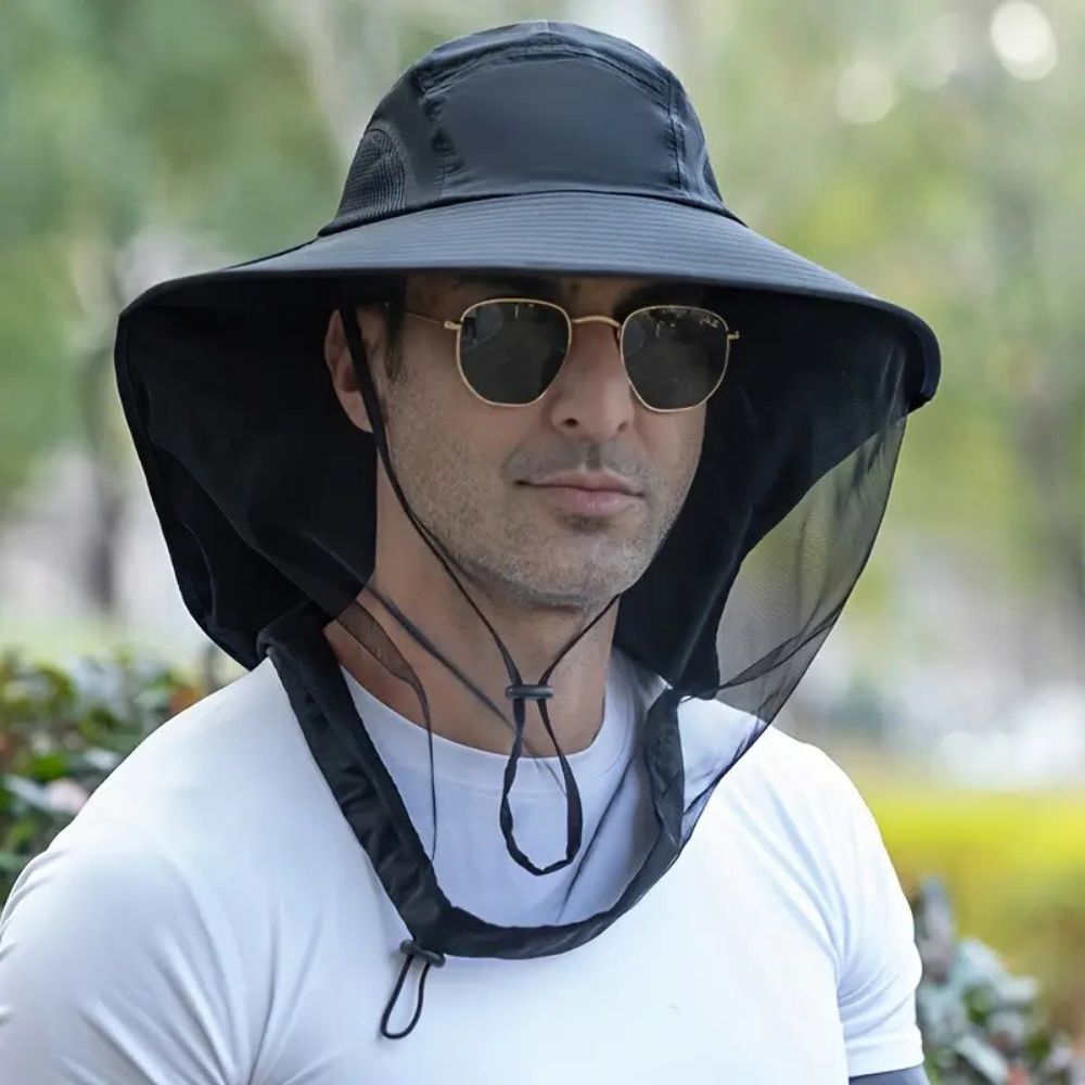 Wide Brim Sun Hat with Mosquito Net - UV Protection Breathable Outdoor Hat for Hiking Camping Fishing