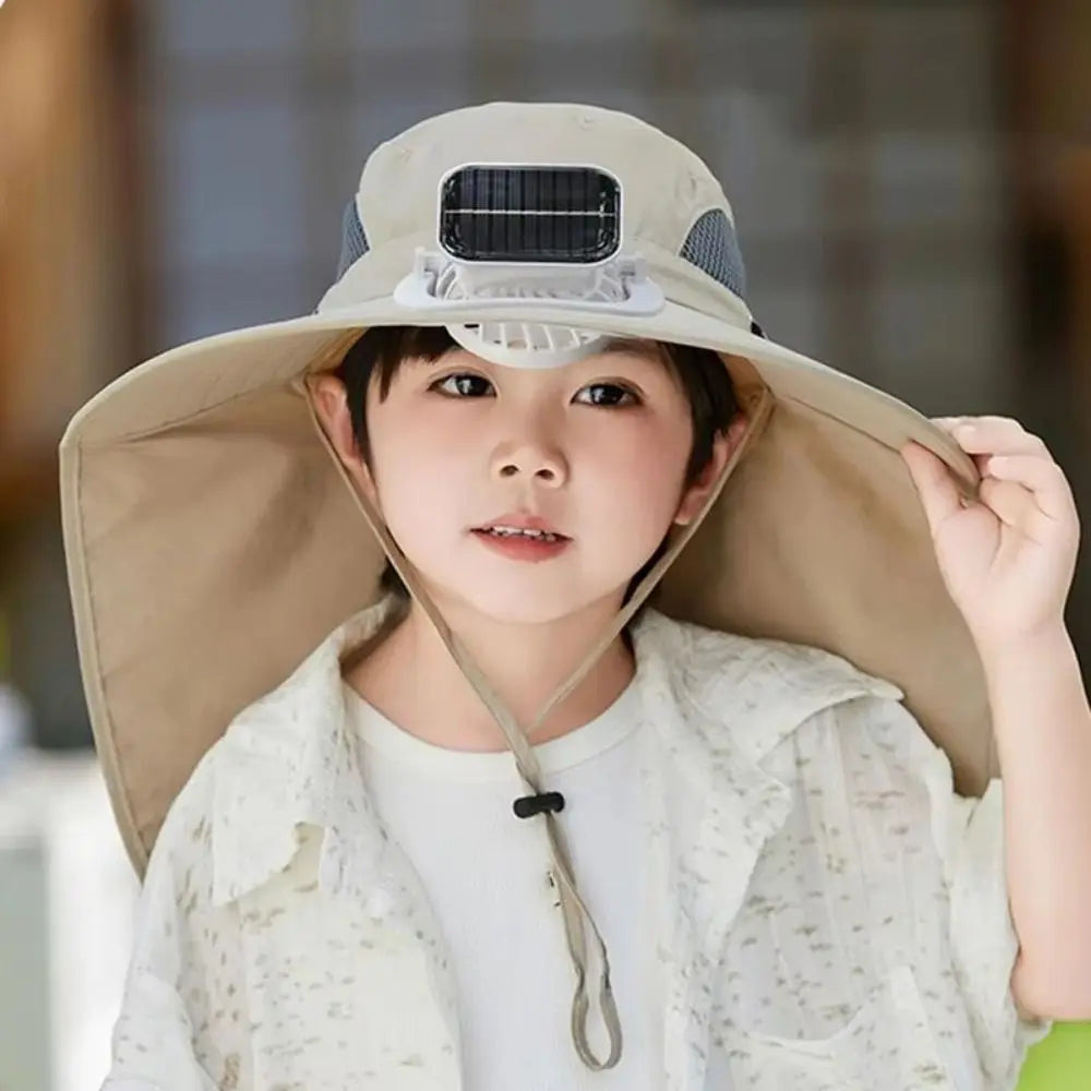 Kids Solar Powered Fan Hat - Adjustable Wide Brim Sun Hat with Built-In Cooling Fan for Children