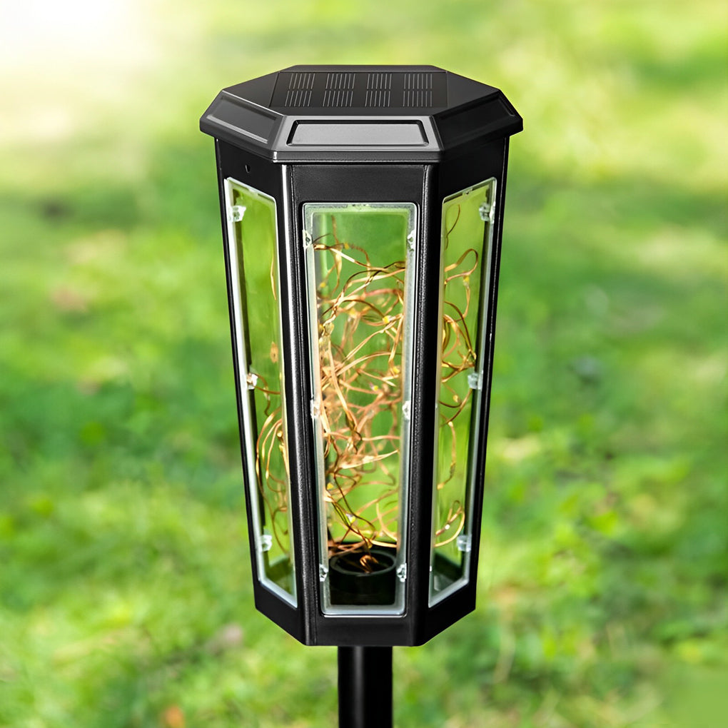 2Pcs Hexagonal LED String Lights Solar Lawn Lights With Motion Sensor