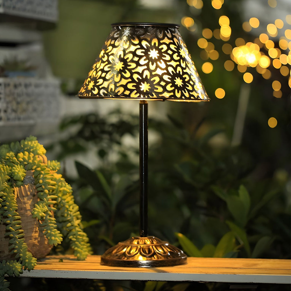 Solar-Powered Silver Metal Table Lamp – Waterproof Outdoor LED Light with Classic European Design