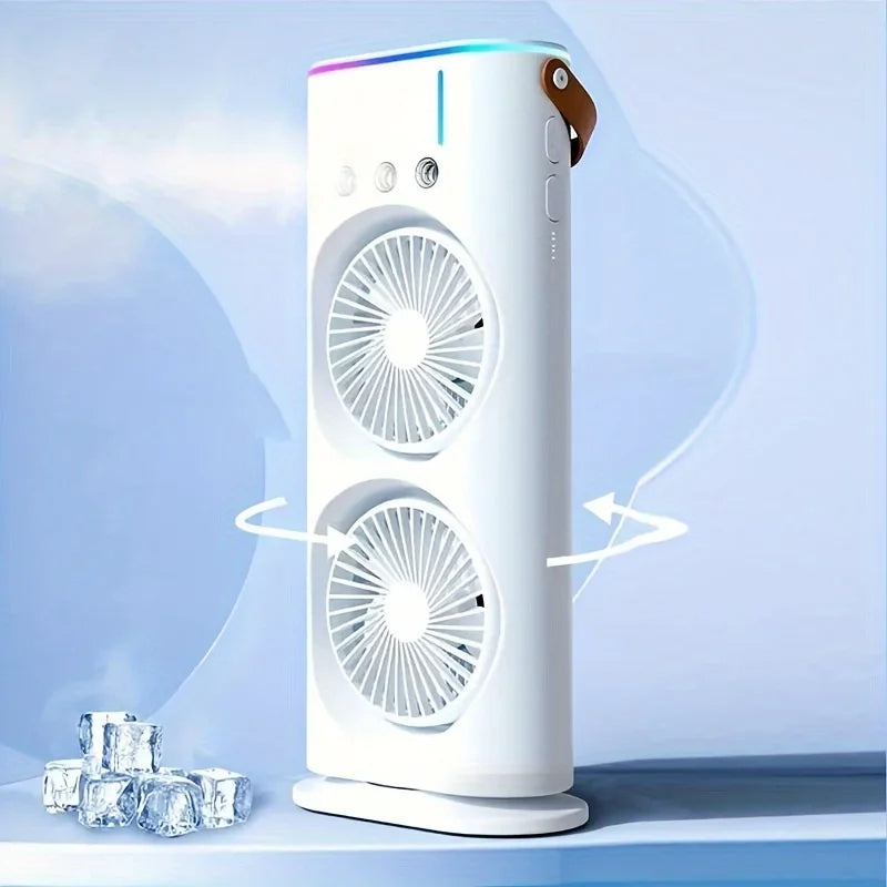 Dual Head Portable Evaporative Air Cooler - USB Mini Air Conditioner Fan with 2 Nozzles for Desktop