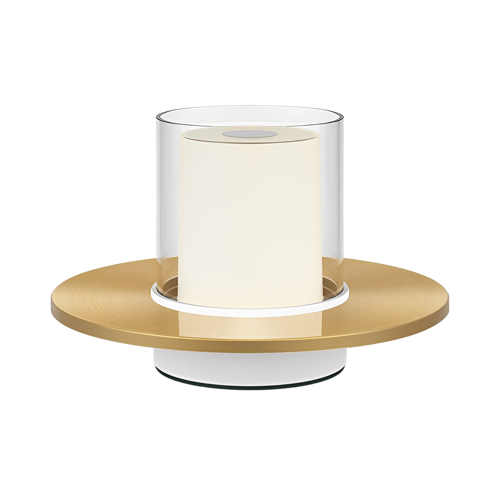 Sleek Modern Cordless Cylinder Candle Table Lamp with Elegant Dish Base
