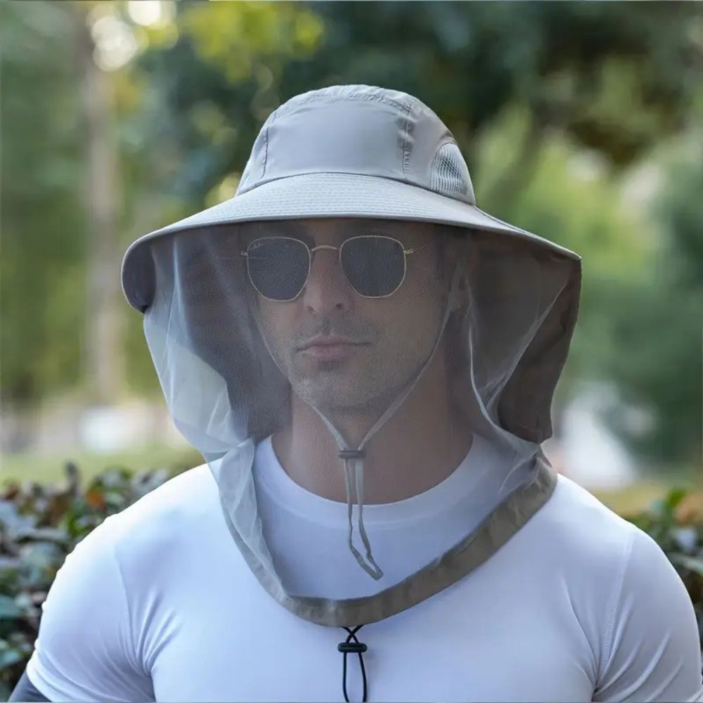Wide Brim Sun Hat with Mosquito Net - UV Protection Breathable Outdoor Hat for Hiking Camping Fishing