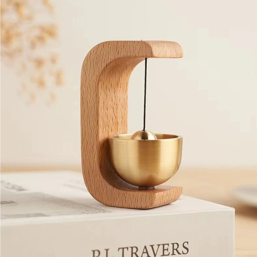 Wireless Door Chime with Brass Bell Wooden Frame - Battery Operated Doorbell for Home Shop Office