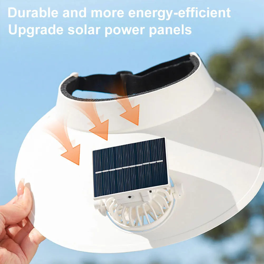 Sun Visor Hat with Built-In Cooling Fan - Solar & USB Rechargeable Outdoor Cap for Women Men Sports