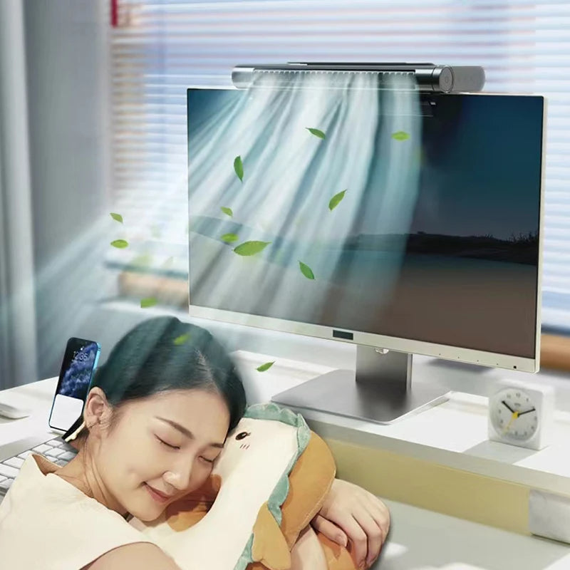 USB Bladeless Desktop Fan Monitor Mount - 2-in-1 Clip-On or Standing Desk Air Conditioner Fan