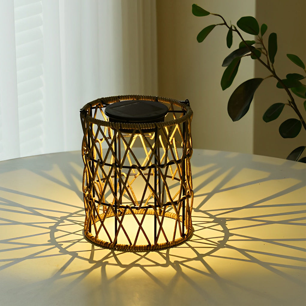 Rattan Solar Garden Lantern Light – Waterproof Wicker LED Outdoor Lamp for Patio, Yard & Pathway