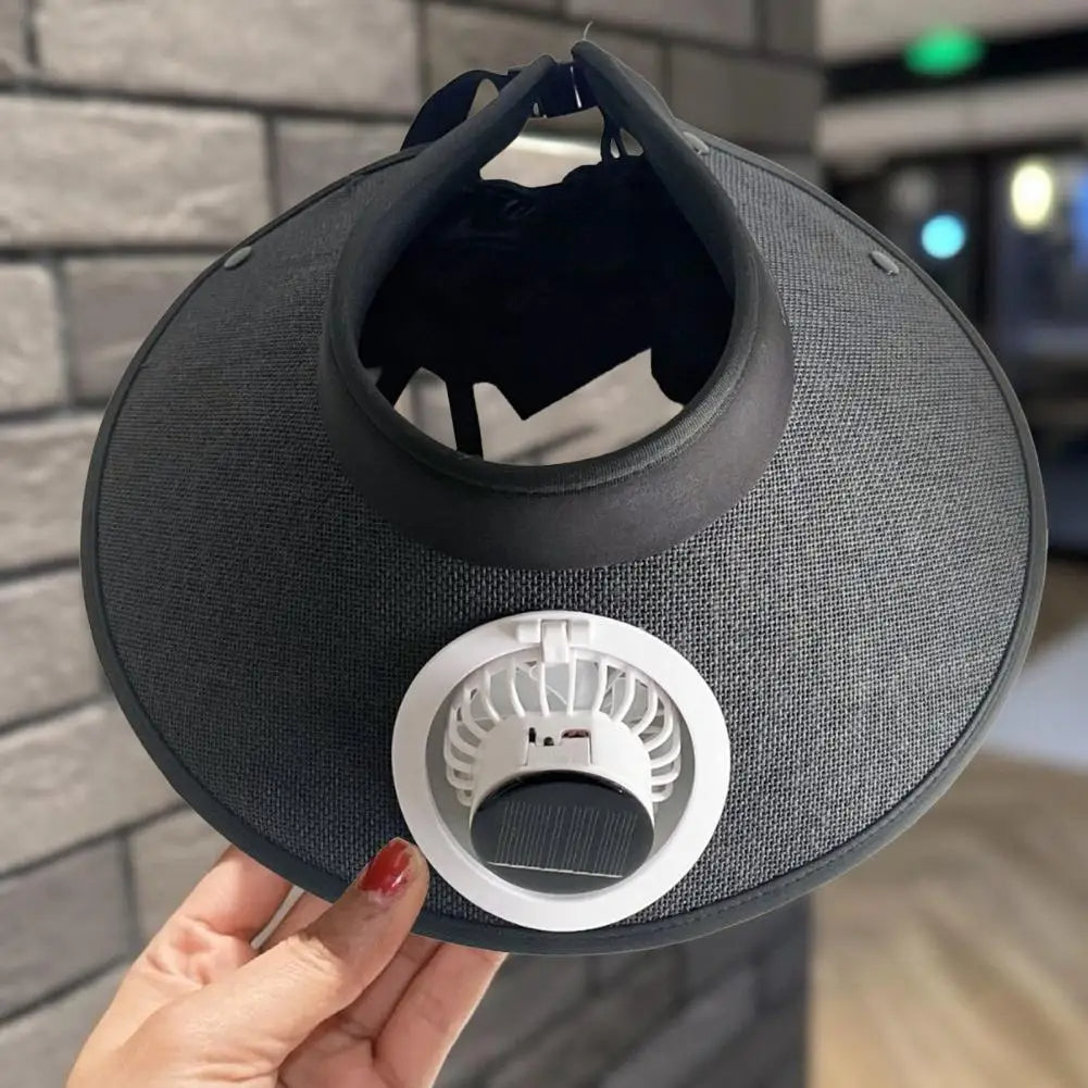 Wide Brim Sun Hat with Solar Powered Fan - UV Protection Outdoor Cooling Hat for Hiking Beach Garden