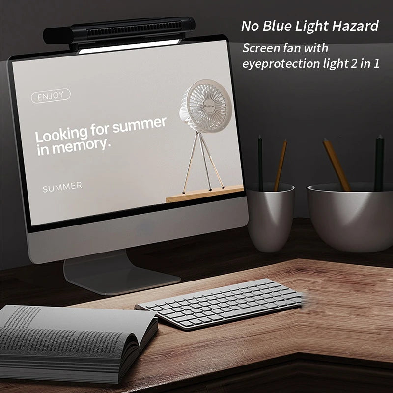 USB Bladeless Desktop Fan Monitor Mount - 2-in-1 Clip-On or Standing Desk Air Conditioner Fan