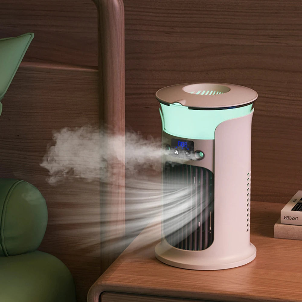 Mini Portable Air Conditioner with Humidifier & LED Night Light - USB Personal Cooler Fan for Desk