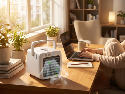 4-in-1 Portable Evaporative Cooler with Humidifier & Purifier – USB Personal Desktop Fan
