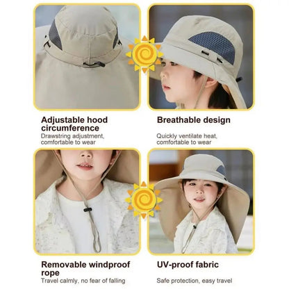 Kids Solar Powered Fan Hat – Adjustable Wide Brim Sun Hat with Built-In Cooling Fan for Children