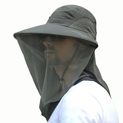 Wide Brim Sun Hat with Mosquito Net – UV Protection Breathable Outdoor Hat for Hiking, Camping & Fishing
