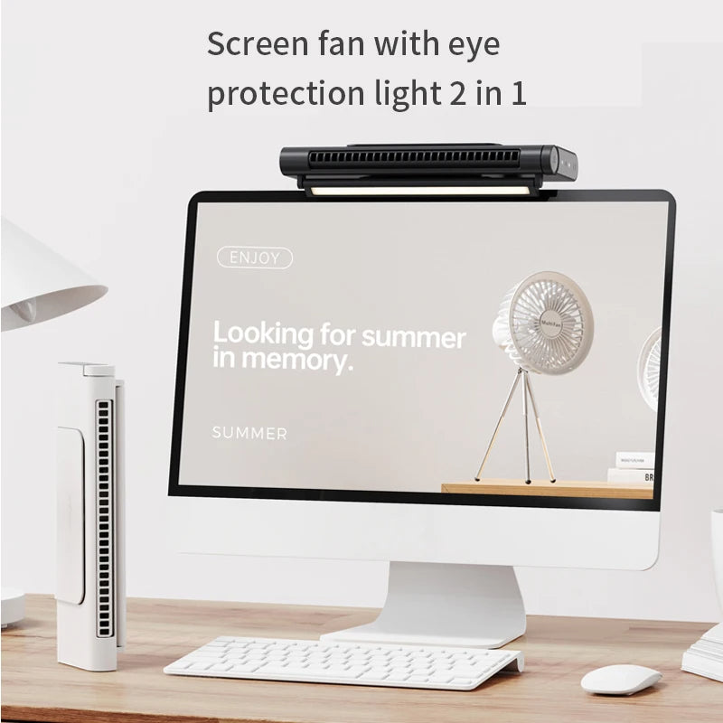 USB Bladeless Desktop Fan with Monitor Mount – 2-in-1 Clip-On or Standing Personal Cooling Fan