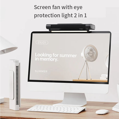 USB Bladeless Desktop Fan with Monitor Mount – 2-in-1 Clip-On or Standing Personal Cooling Fan