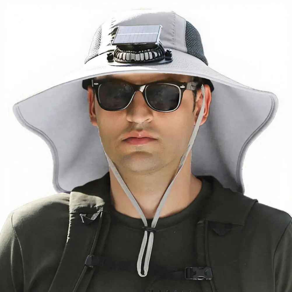 Solar Fan Hat Wide Brim with Dual Built-In Fans - UV Protection Cooling Sun Hat for Outdoor Sports