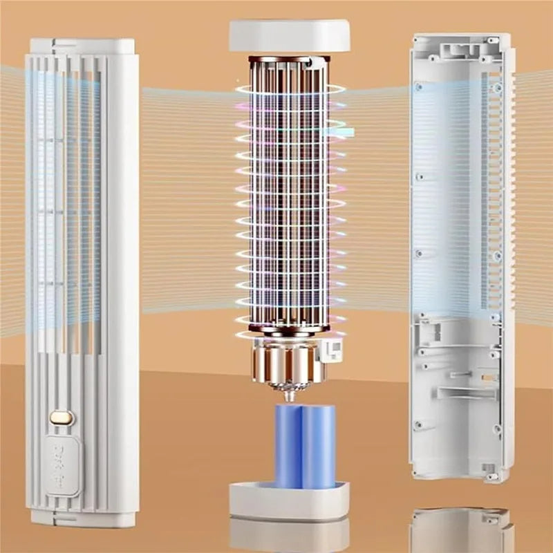 USB Rechargeable Tower Fan Portable Air Conditioner - 3-Speed Bladeless Standing Fan for Home Office