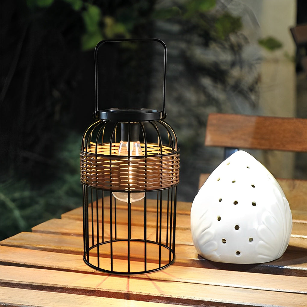 Portable Solar Rattan Lantern – Waterproof Handwoven Outdoor Garden Night Light for Patio & Courtyard