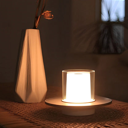 Sleek Modern Cordless Cylinder Candle Table Lamp with Elegant Dish Base