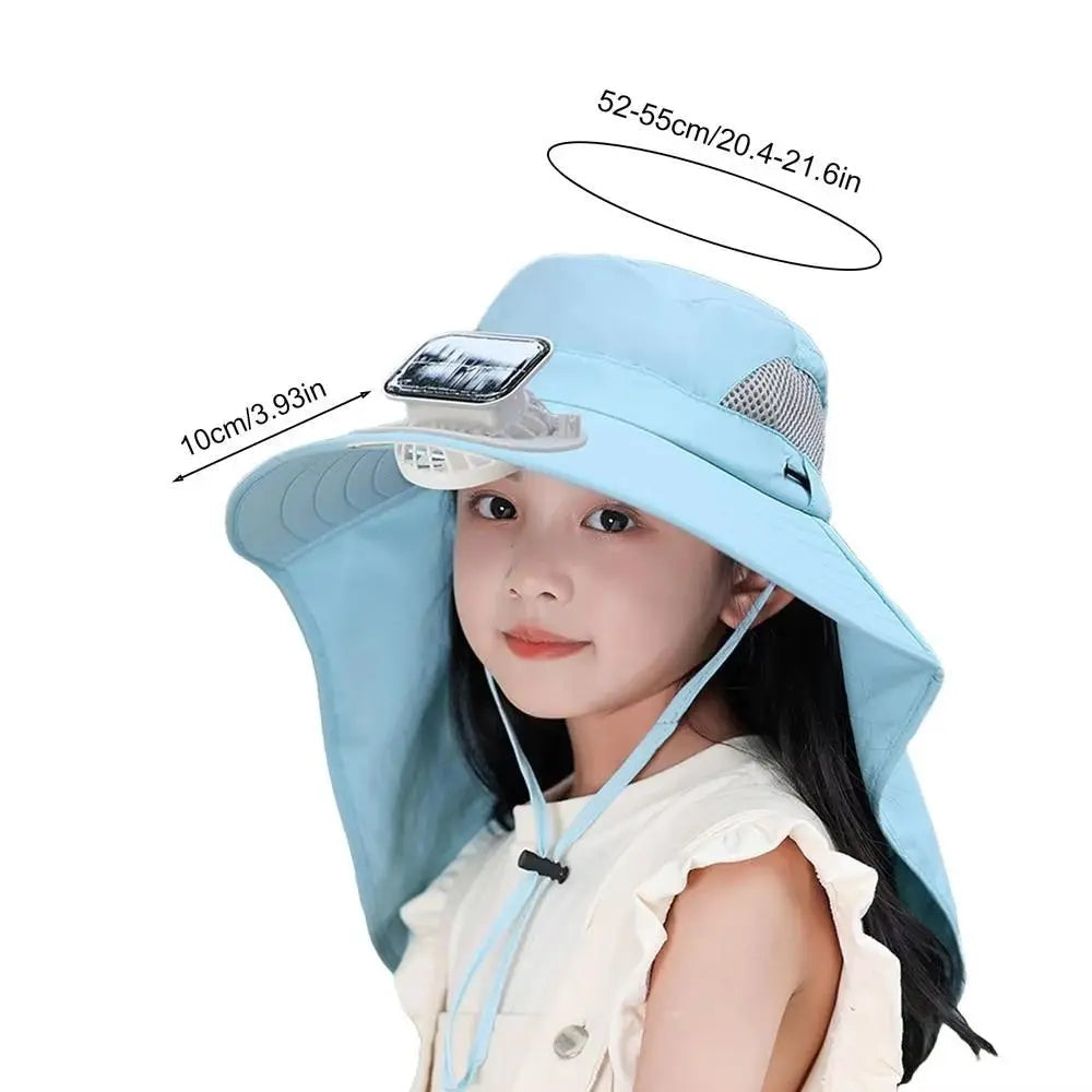 Kids Solar Powered Fan Hat - Adjustable Wide Brim Sun Hat with Built-In Cooling Fan for Children