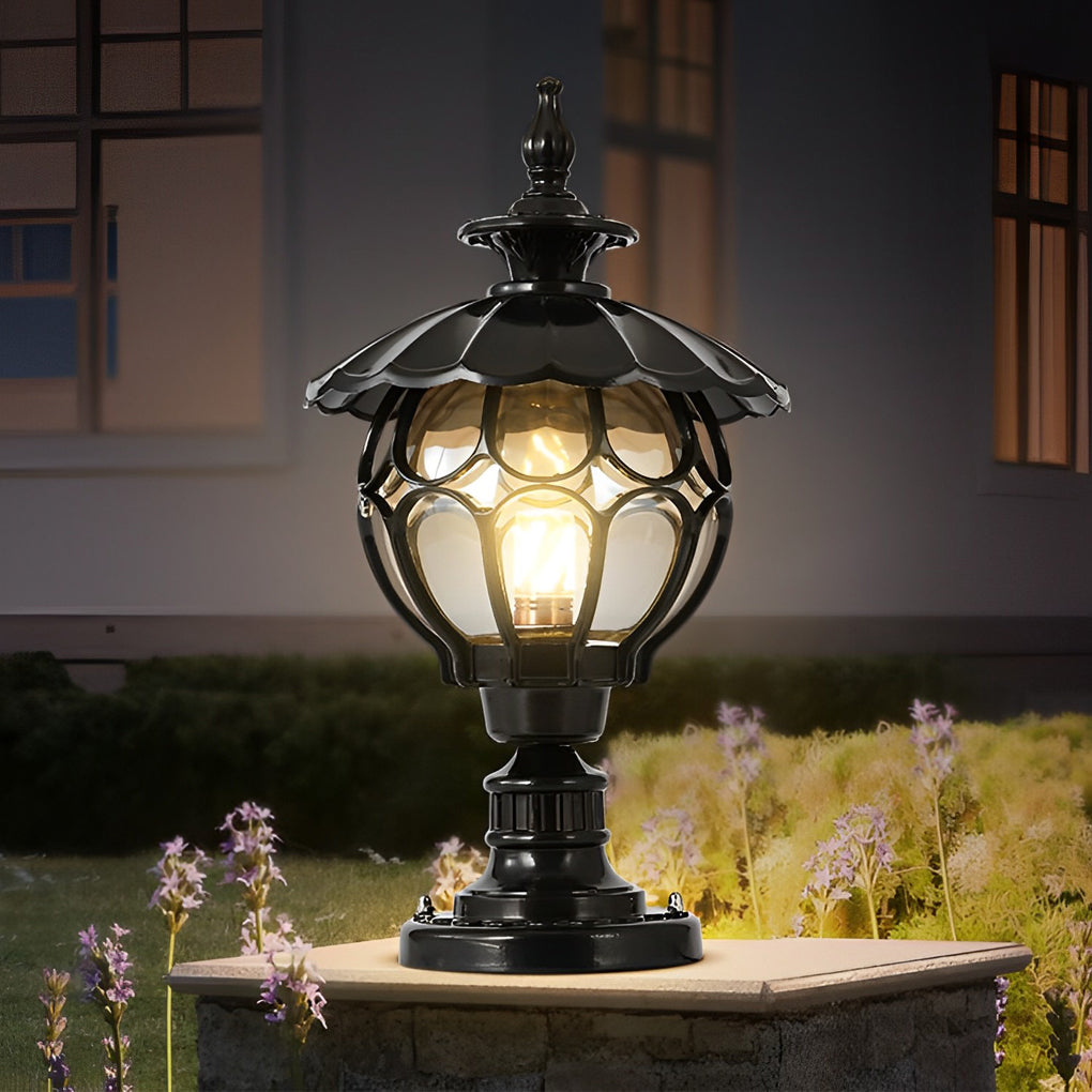 Dusk to Dawn Pillar Lights European Floral Globe Glass Light