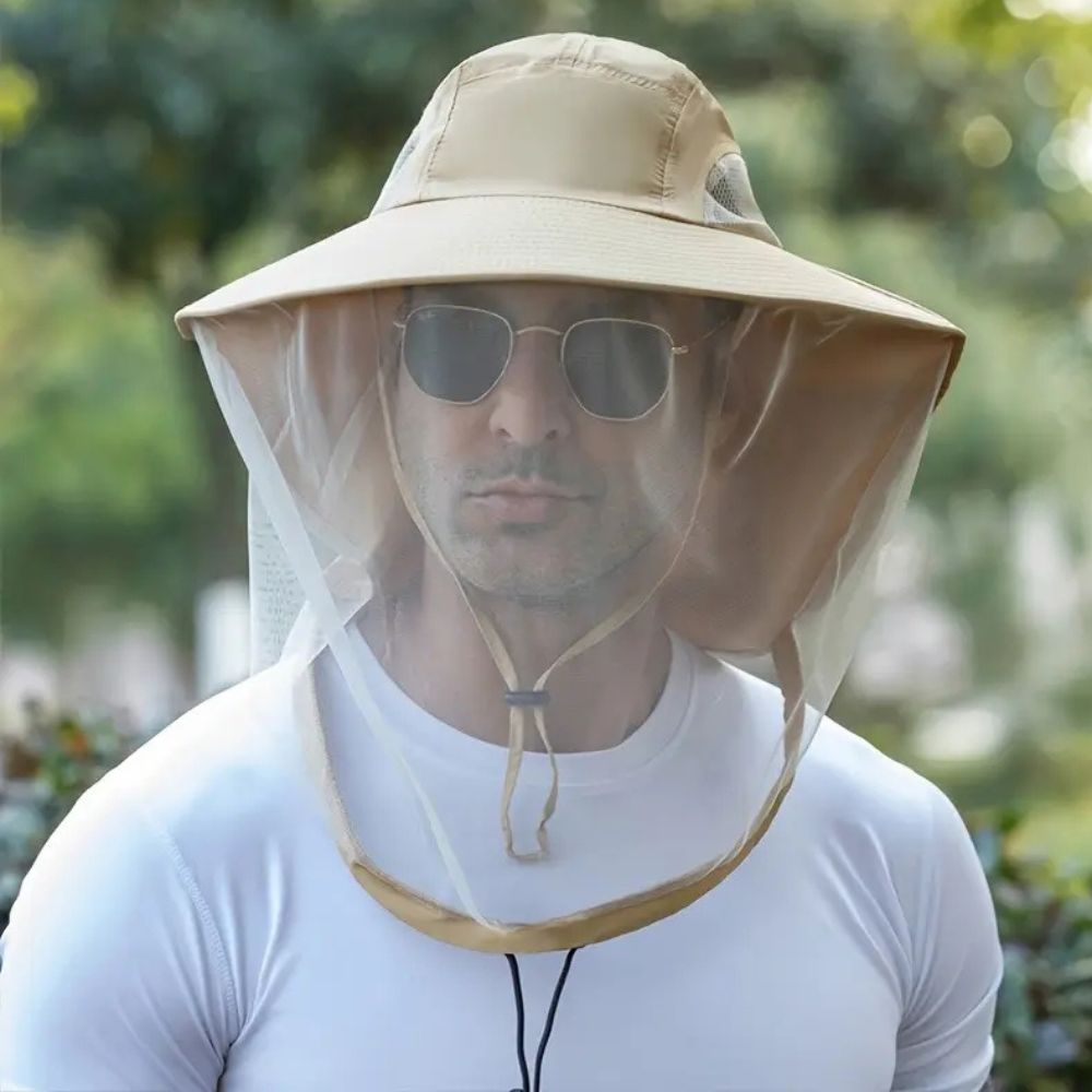 Wide Brim Sun Hat with Mosquito Net - UV Protection Breathable Outdoor Hat for Hiking Camping Fishing