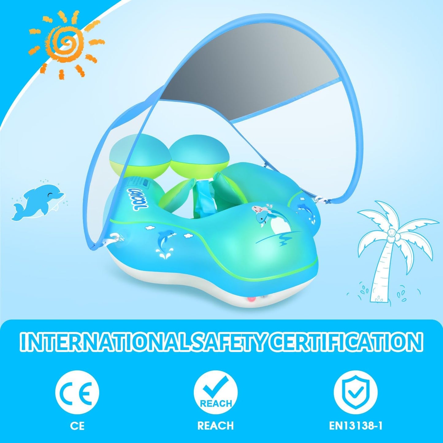 Baby Swim Float with UV Sun Canopy – Infant Pool Ring Seat for Toddlers Ages 6–36 Months