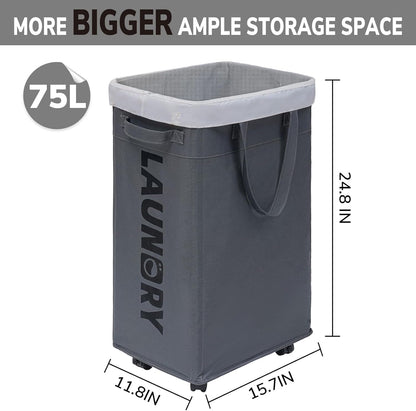75L Collapsible Large Laundry Basket with Wheels