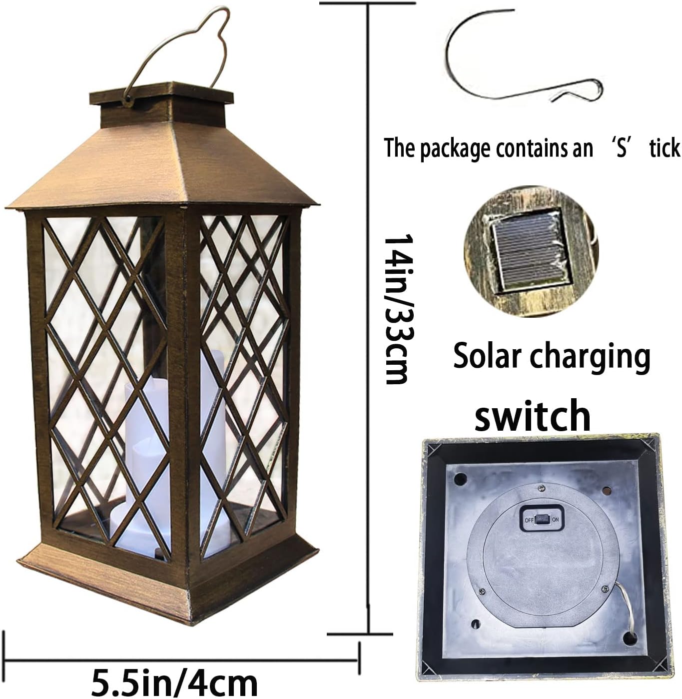 Outdoor Garden Hanging Lantern All-Weather - Solar LED Decorative Lamp for Patio Yard Fence Pathway