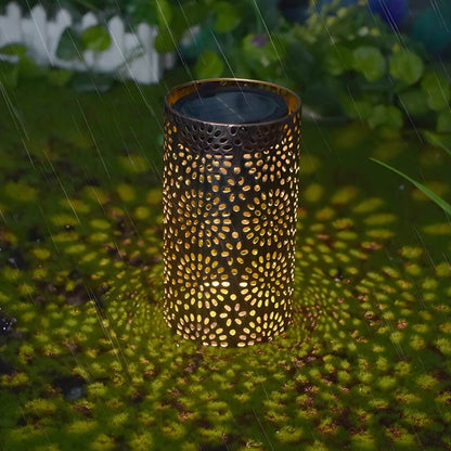 7.3-Inch H Metal Cut-Out Solar Outdoor Lantern