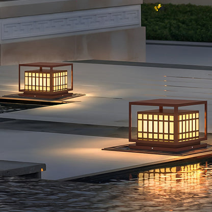 Square LED Waterproof Brown Modern Outdoor Deck Post Lights Pillar Light